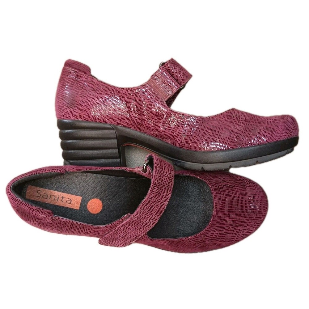 NWOT Sanita Leather Mary Jane Danish Clog Shoes Stacked Block 2" Heel Sz 8 Y2K